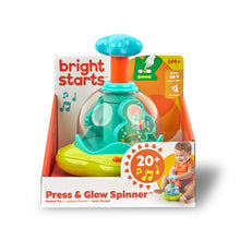 Bright Starts Press & Glow Spinner baby toy box showing press & glow spinner