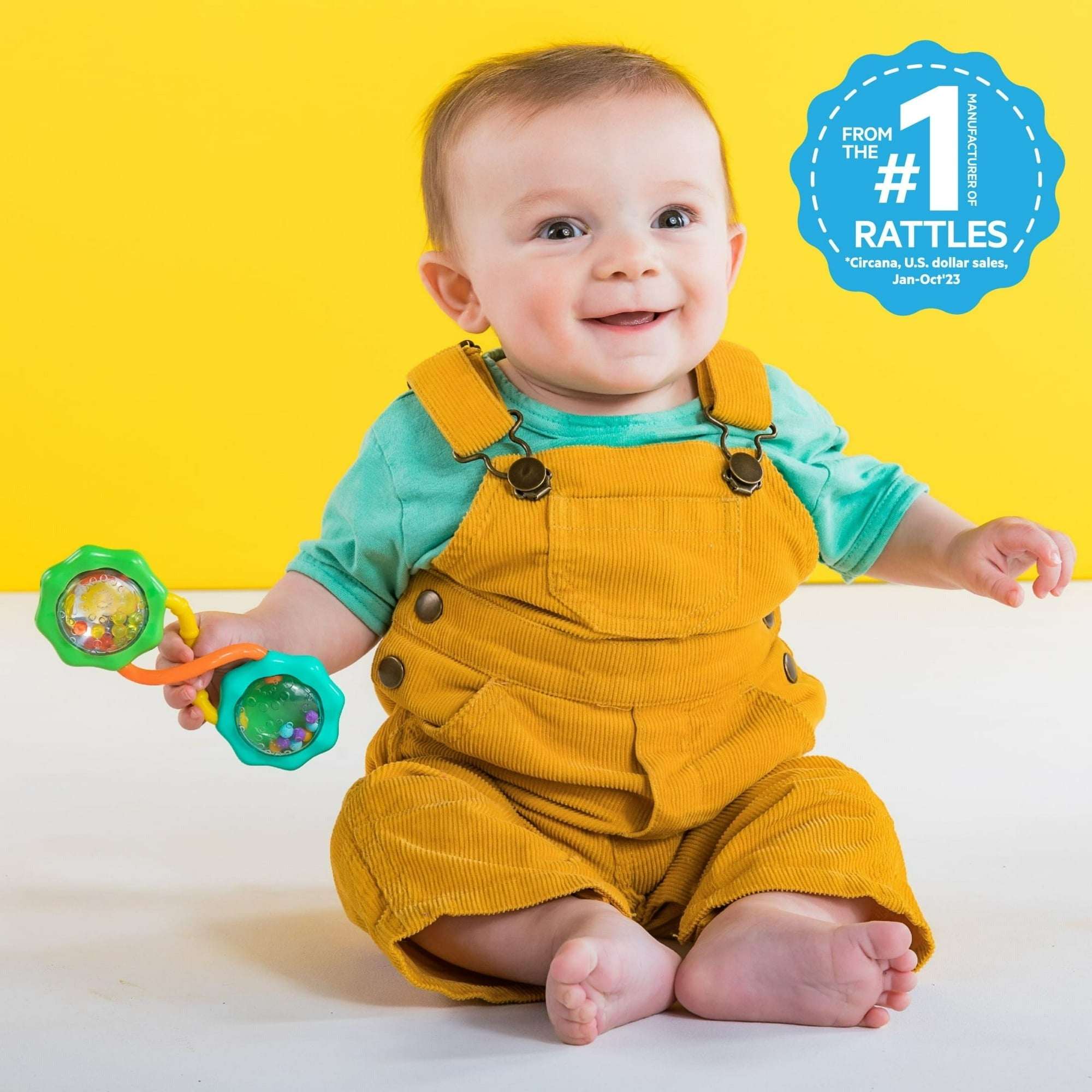 Bright Starts Rattle & Shake BPA-Free Baby Barbell Toy, Green, For Ages Newborn +
