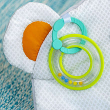 Polar bear activity mat pad with teal and green ring toy
