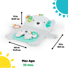 Polar bear tummy time activity mat with hanging toys and plush accessories