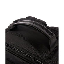 Black business laptop backpack with textured front pocket and double zippers