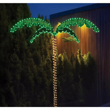 LED palm tree decoration with green string lights and warm gold trunk