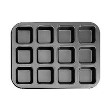 12-cavity square mini brownie pan with divider slots, dark nonstick carbon steel