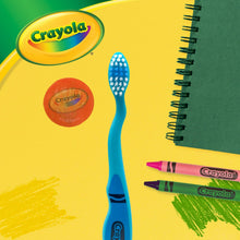 Toddler soft bristle toothbrush with blue handle and orange travel cap