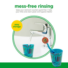 Toddler toothbrush with rinse cup under a faucet setup