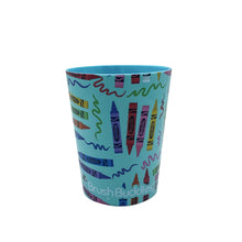 Patterned toddler rinse cup with colorful crayon-style design