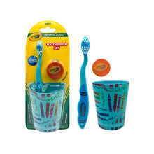 Crayola Brush Buddies toddler soft bristle toothbrush set with cup and travel cover, 3-piece
