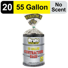55-gallon black contractor trash bag roll with twist-tie closure, 20 bags