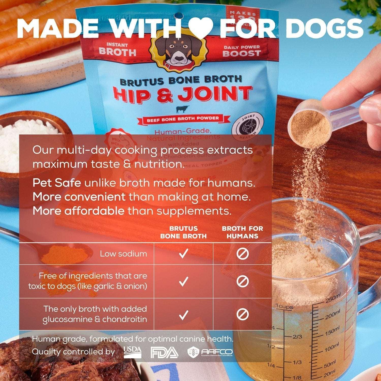 Brutus Bone Broth, Beef Powder Hip & Joint & Pork Probiotic Powder Variety Pack, Dog Food Topper, 3.5 oz., 2 pk.