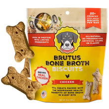 Chicken bone broth biscuits bag with bone-shaped biscuits, dog treat packaging