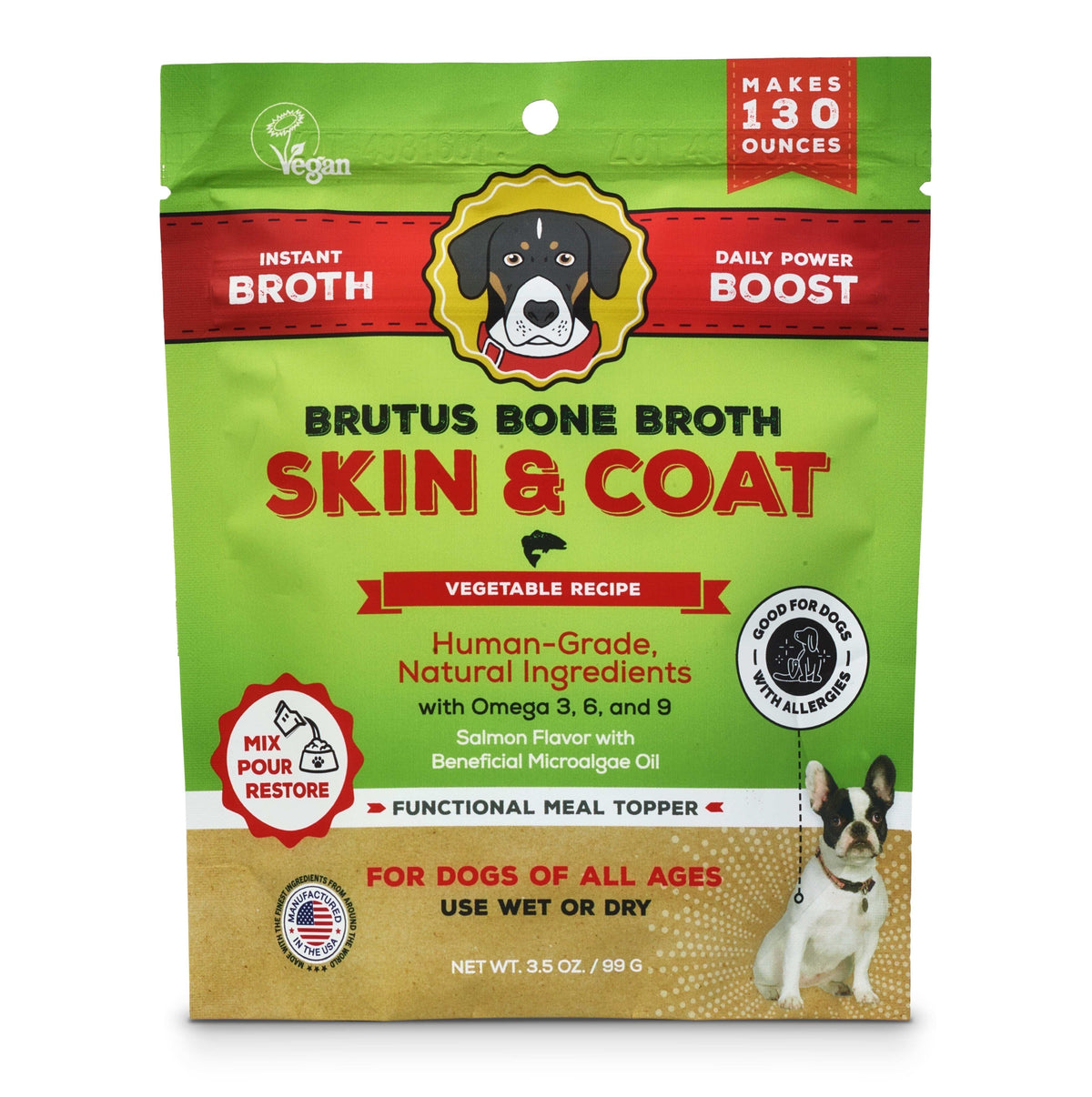 Brutus Broth Skin and Coat Meal Topper for Dogs Mega Pack (Salmon) - Pet Food Topper - Vegetable Broth Powder with Omegas 3, 6 & 9 for Skin and Coat Health - Makes Up to 130 fl oz