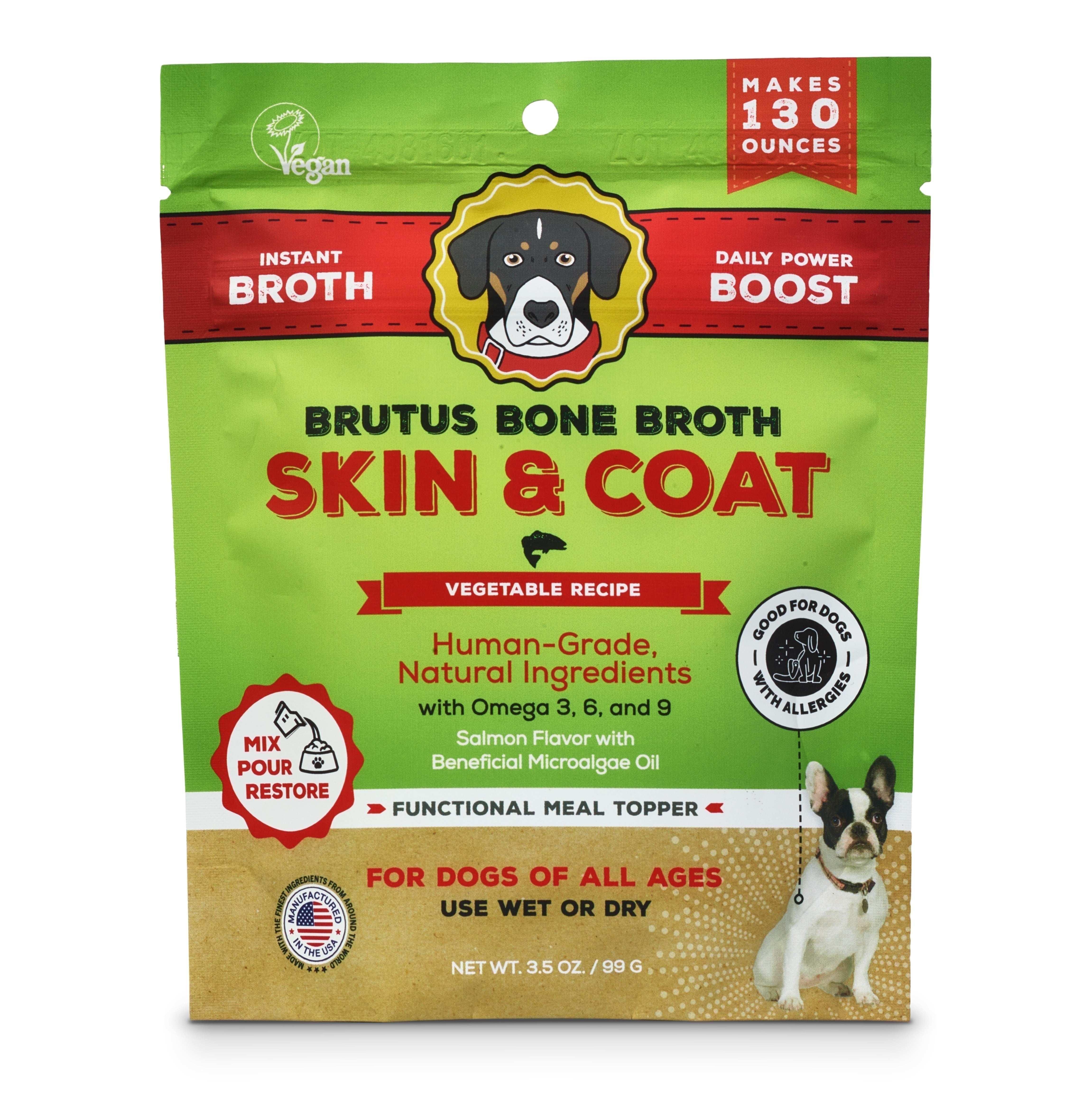 Brutus Broth Skin and Coat Meal Topper for Dogs Mega Pack (Salmon) - Pet Food Topper - Vegetable Broth Powder with Omegas 3, 6 & 9 for Skin and Coat Health - Makes Up to 130 fl oz