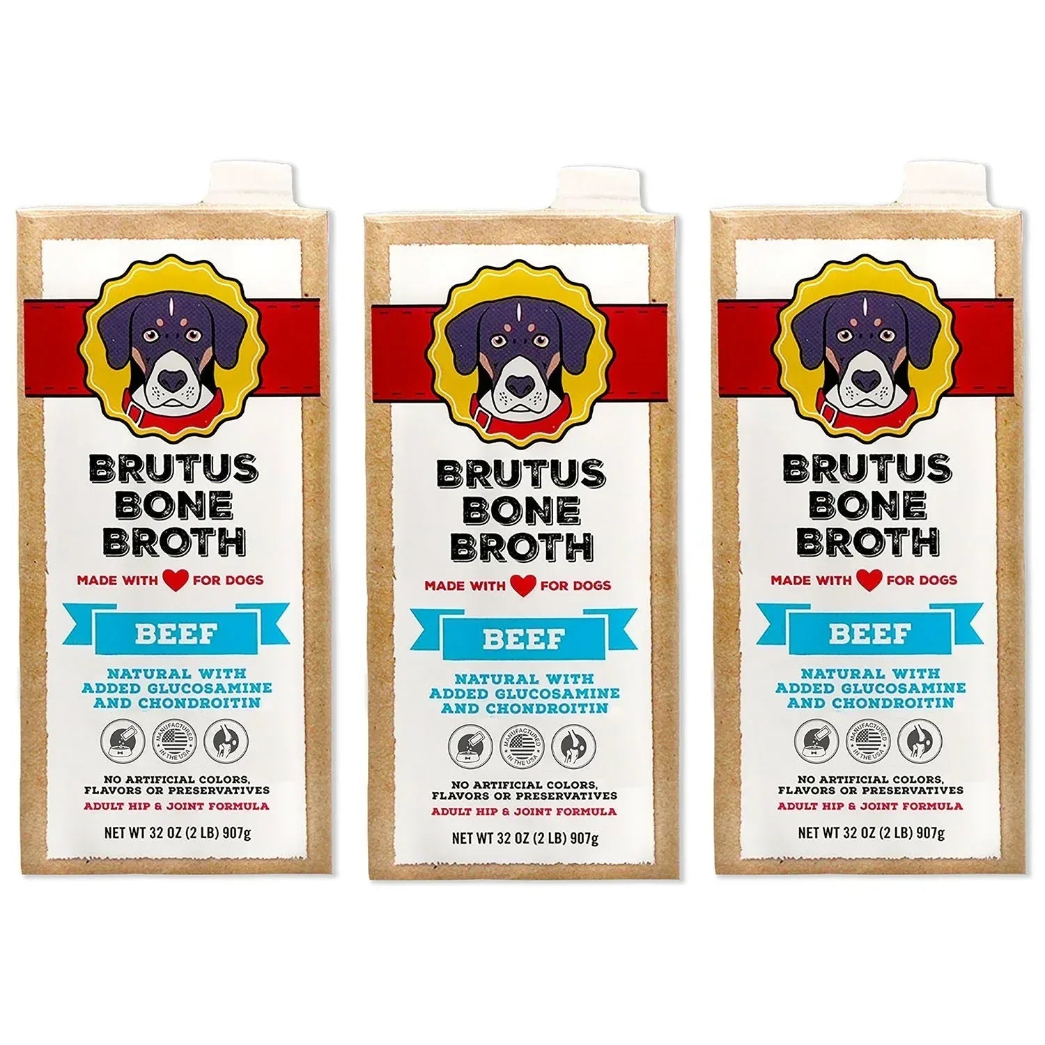 Brutus Bone Broth, Beef Bone Broth Adult Dog Meal Topper, 32 oz., 3 pk.