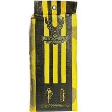 Yellow crossbow target bag with vertical striped panel and Buckhead Crossbow logo patch