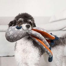 Octopus long-rope dog toy plush with orange and gray rope tentacles, blue fabric ends