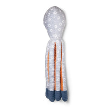 Octopus long-rope dog toy plush, dotted gray body with orange center rope and blue ends