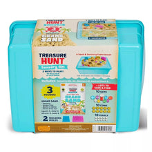 Blue sensory sand bin set with instruction card, grand sand, and 2 play molds