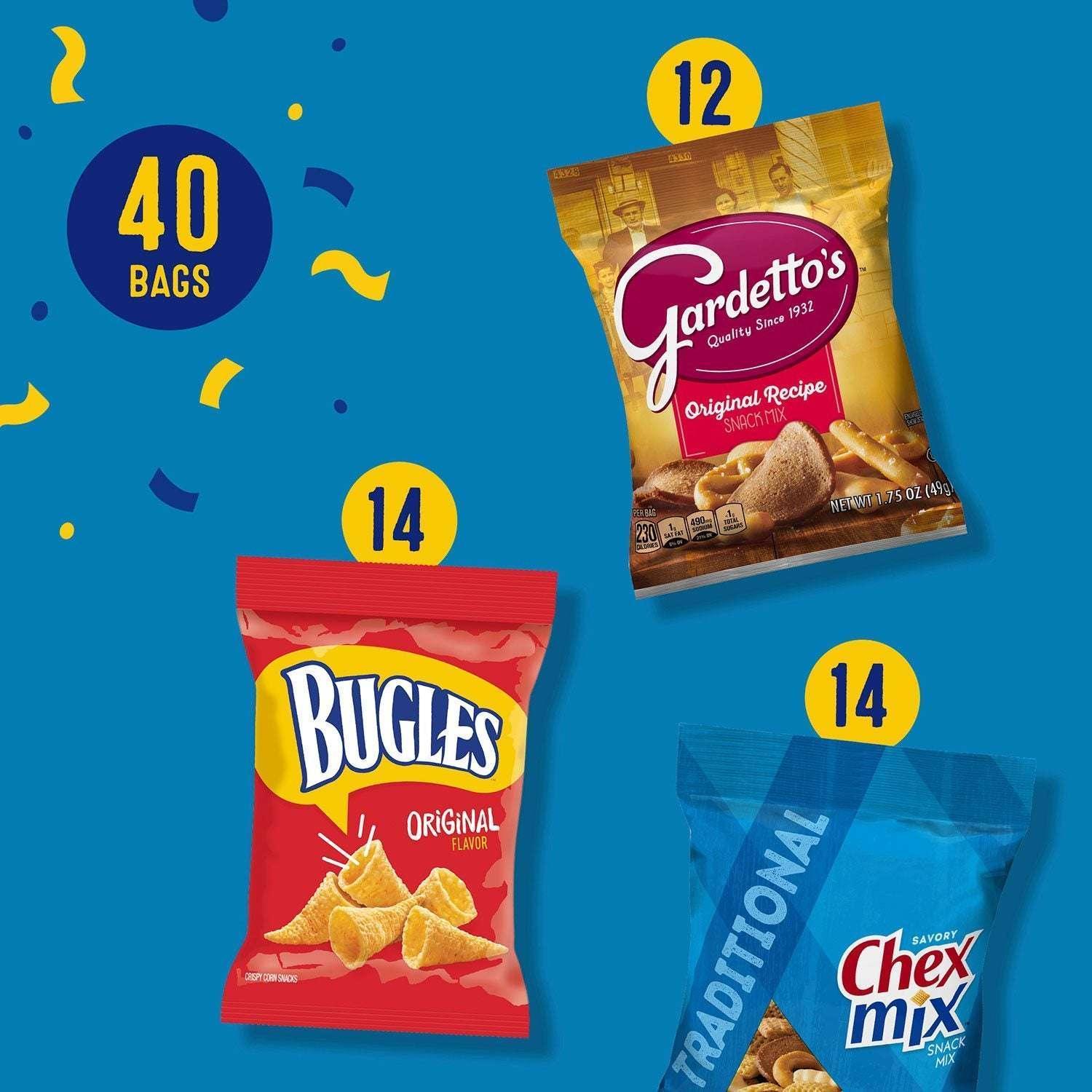 Bugles, Chex Mix & Gardetto Variety Pack Snacks, 40 pk.
