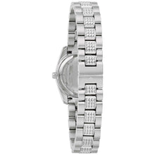 Silver-tone wristwatch with crystal-set link bracelet and side case detail