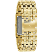 Gold-tone bracelet watch with crown side and square back, engraved details