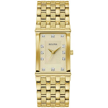 Gold-tone bracelet watch with rectangular dial and diamond marker indexes