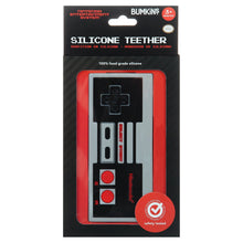 Silicone teether in controller shape on retail package card with red border