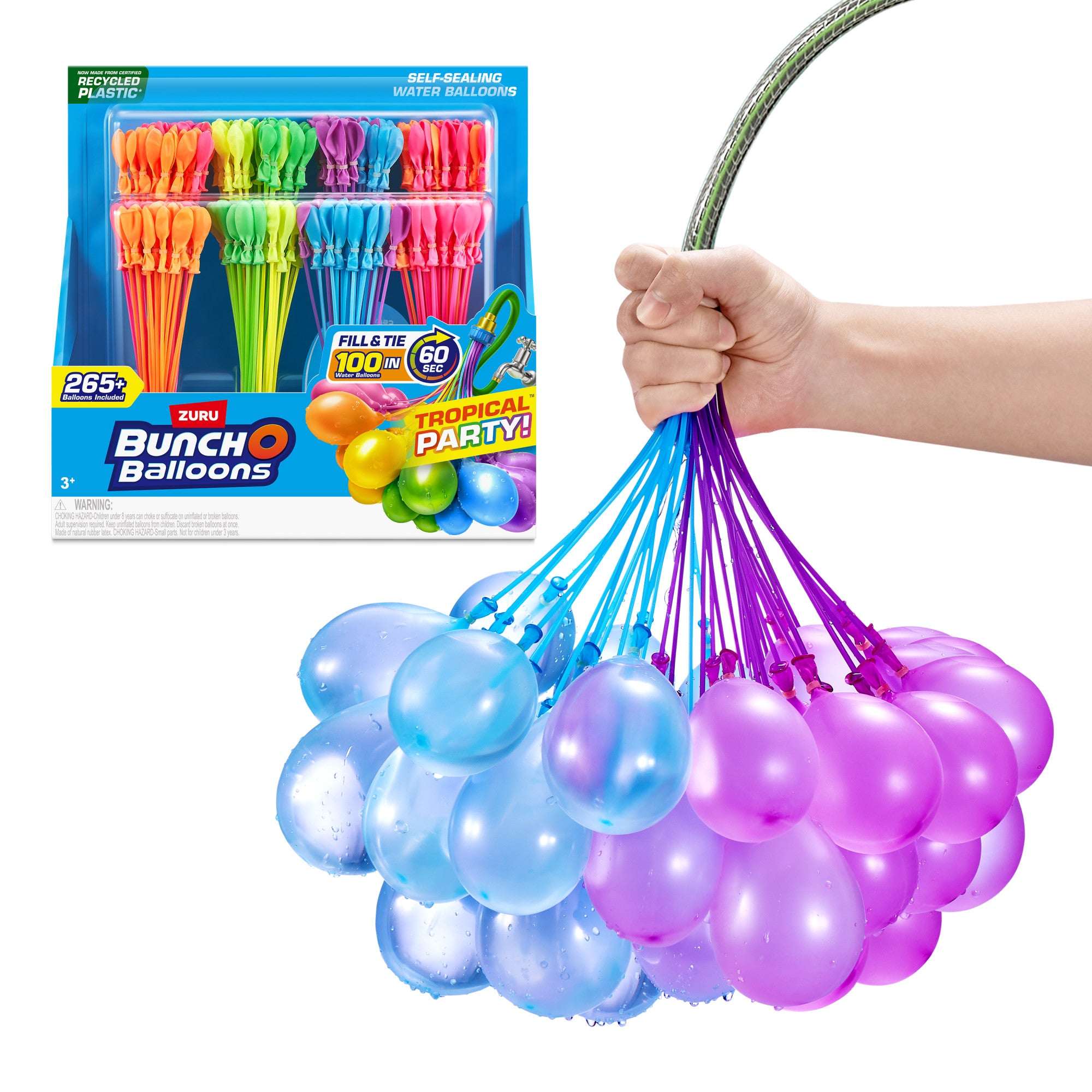 Bunch O Balloons Tropical Party 265+ Rapid-Filling Self-Sealing Water Balloons (8 Pack)