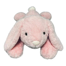 Light pink bunny plush with soft fur, stitched eyes, and long floppy ears