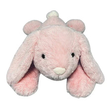 Pink bunny Easter plush with long ears, stitched black eyes, and white muzzle patch