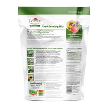 Burpee seed starting mix bag back panel with text and OMRI logo