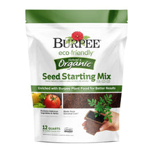Burpee eco-friendly organic seed starting mix bag, white and green pouch