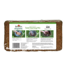 Burpee Organic concentrated seed starting mix back panel with step instructions and OMRI seal