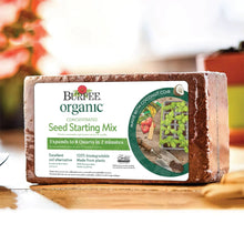 Burpee Organic seed starting mix brick with front label and coconut coir insert