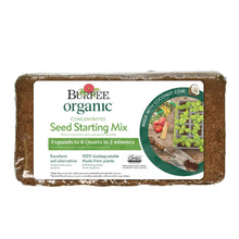 Burpee Organic concentrated seed starting mix brick with front label and coconut coir