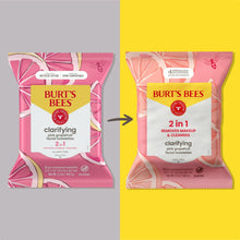 Pink grapefruit facial towelettes pack, front view with opened-use concept