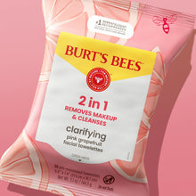 Pink grapefruit facial towelettes pouch close-up, 2-in-1 makeup remover