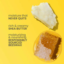Shea butter piece and beeswax chunk with a yellow lip balm tube