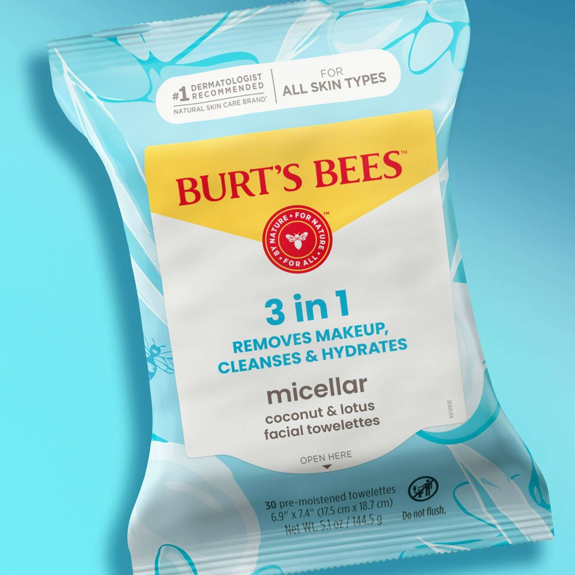 Burt's Bees Micellar Coconut and Lotus Facial Towelettes, 30 Count