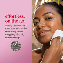 Woman wiping skin with a white micellar facial towelette