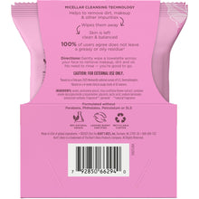 Back panel of micellar cleansing technology on facial towelette pouch with barcode