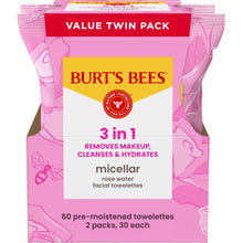 Micellar rose water facial towelettes value twin pack with Burt's Bees branding