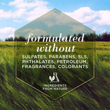 Dog shampoo label with field scenery and ingredient callouts