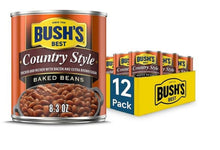 Bush's Best Country Style baked beans can, 8.3 oz, 12-pack box shown