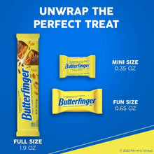 Butterfinger bar assortment showing full-size wrapper and smaller mini and fun wrappers.