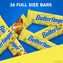 Butterfinger full-size candy bar wrappers, yellow packs with barcode and Nutrition Facts.