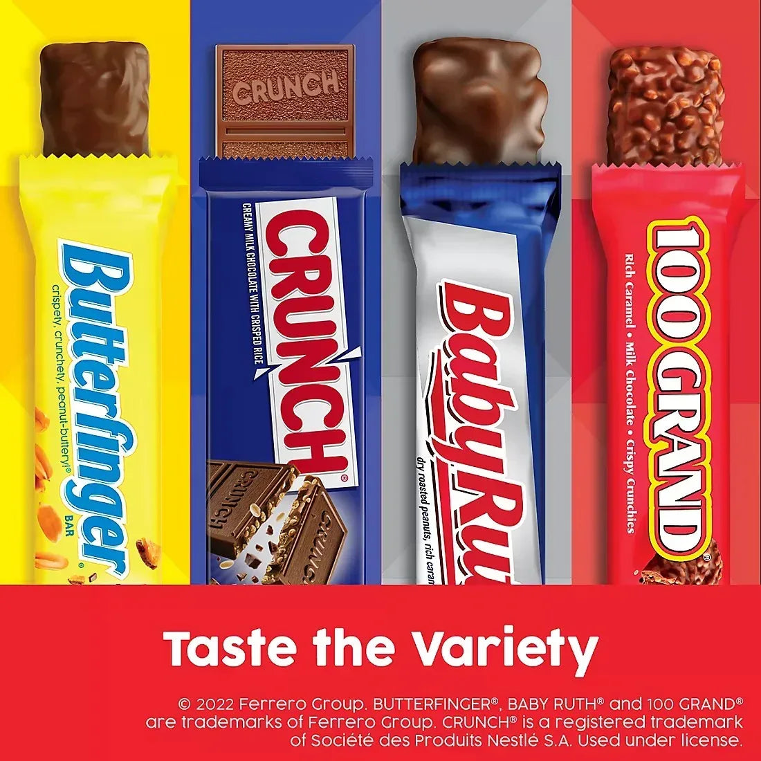 Butterfinger, Crunch, Baby Ruth and 100 Grand, Bulk Pack, Assorted Full Size Chocolate Candy Bars, 30 ct.