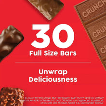 30 full-size bars candy variety graphic with unwrapped chocolate pieces