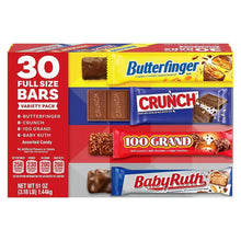 30-count full-size chocolate candy variety box with Butterfinger, Crunch, Baby Ruth bars
