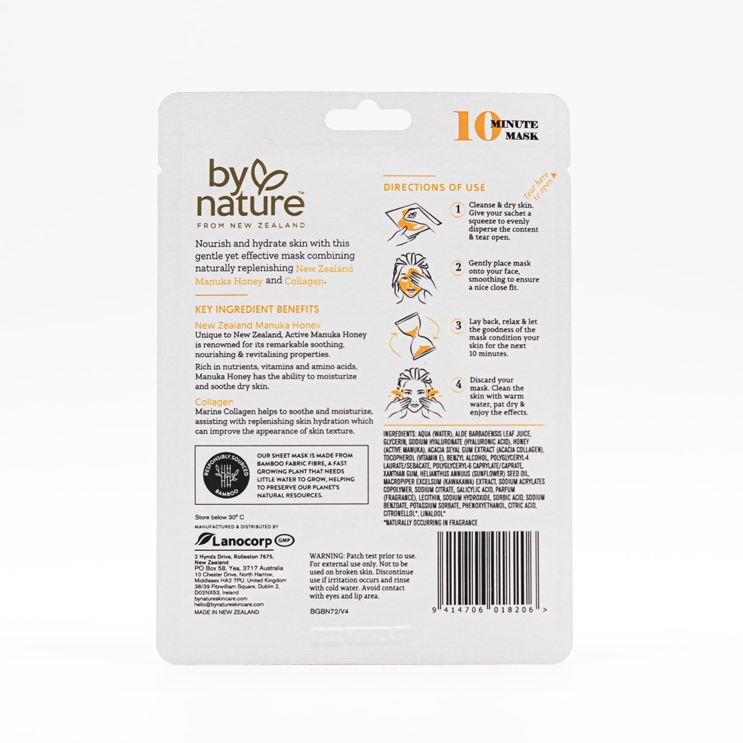By Nature Skincare from New Zealand Manuka Honey And Collagen Sheet Face Mask to Nourish and Rejuvenate All Skin Types (5 Pack)