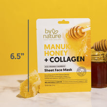 Manuka honey & collagen sheet face mask pouch with 6.5-inch size guide